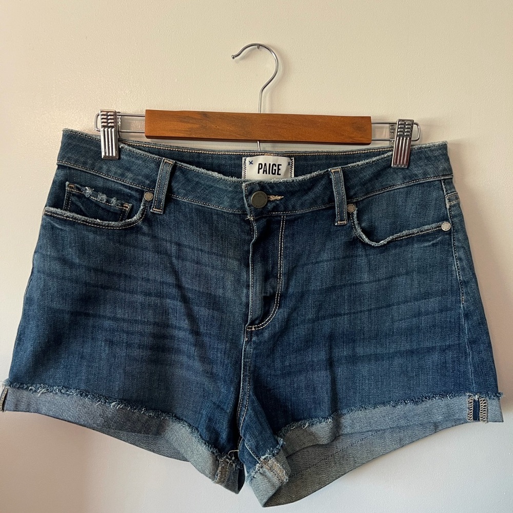 PAIGE Indigo Rolled Hem Denim Shorts
